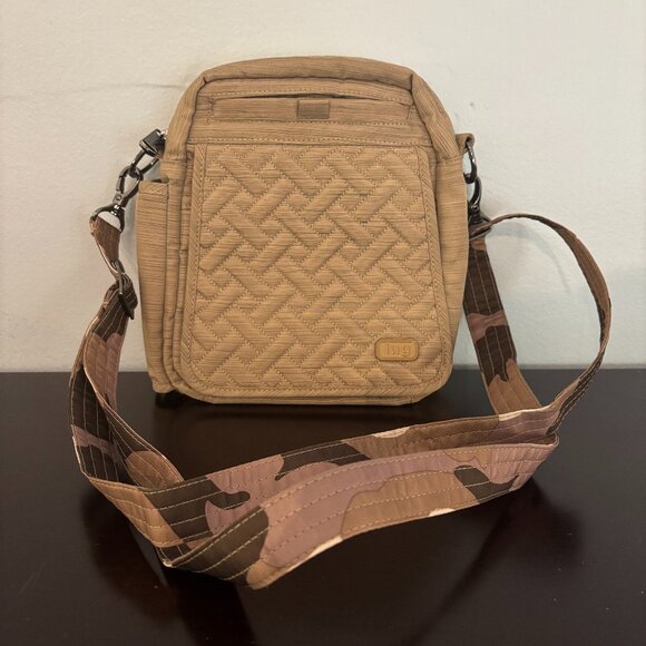 Lug Flapper Light Gold Tan Quilted Nylon Camo Strap Convertible Crossbody - Picture 1 of 15